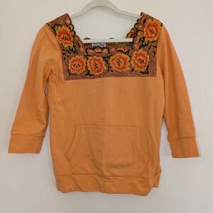 Lucky Brand Orange Embroidered  Sweatshirt